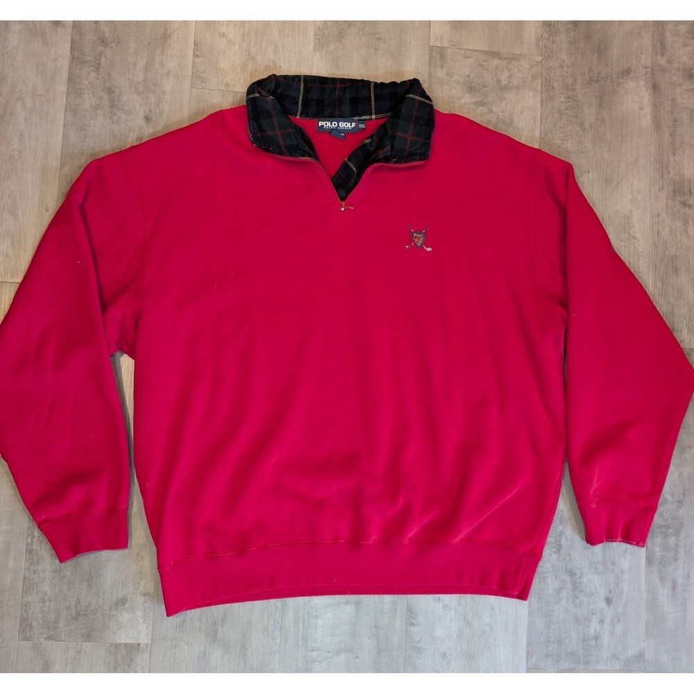 Vtg Polo Ralph Lauren Polo Golf Red Quarter Zip Sweatshirt Lined Collar Men's 2X